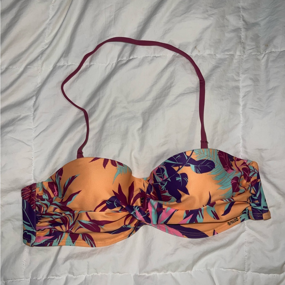 Orange Hawaiian bikini bandeau top (optional strap) size medium